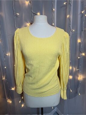 NATION Long sleeve Shirred top Yellow w/ Puff Sleeves Size L